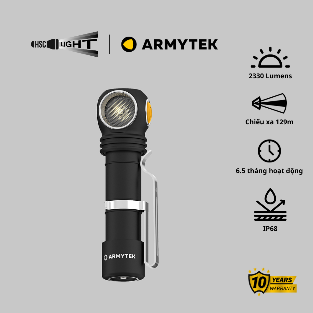 Đèn Đội Đầu Armytek Wizard C2 Pro | Turbo 2500 Lumens | Ánh sáng vàng | Sạc Nam Châm | Pin 18650