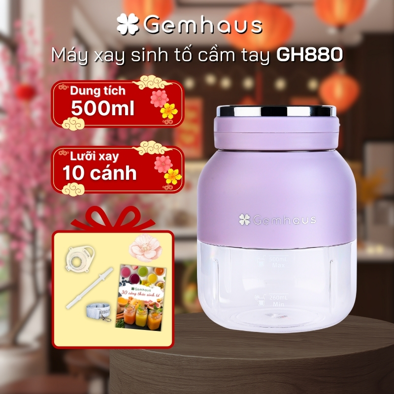 Máy xay sinh tố mini Gemhaus Gh880 máy xay sinh tố cầm tay 500ml máy xay sinh tố mini công suất 80W