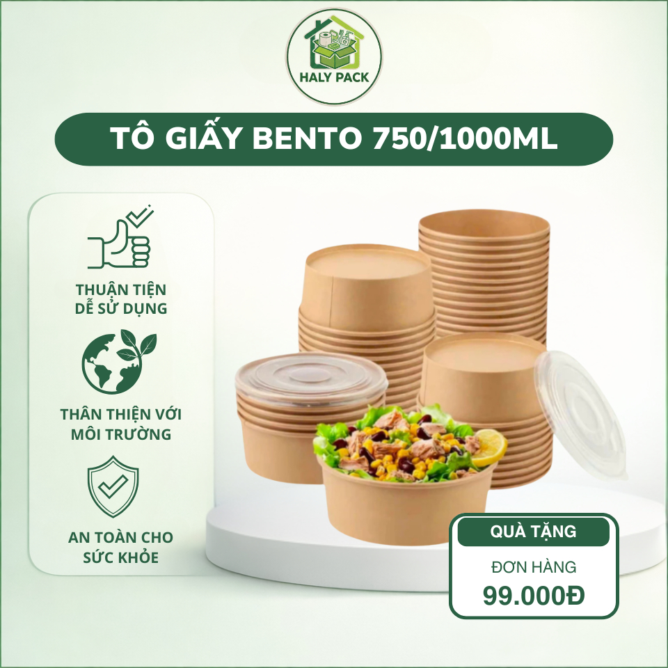[COMBO 100] Tô Giấy Kraft Nâu 750ml & 1000ml - Bát Giấy Dùng 1 Lần Đựng Đựng Cơm, Phở, Đồ Ăn Mang Đi