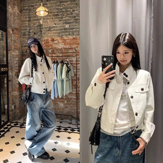   DEAL MỞ BÁN  Retro Button Jacket – Áo khoác DA MỎNG trắng túi hộp 