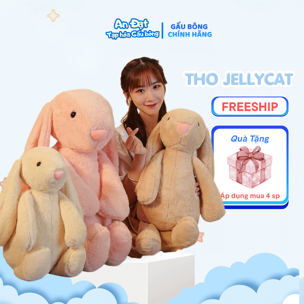 Gấu bông Thỏ Jellycat tai dài 30cm – 85cm, Thỏ bông mềm mịn màu loang, nâu, hồng, xám- JLC