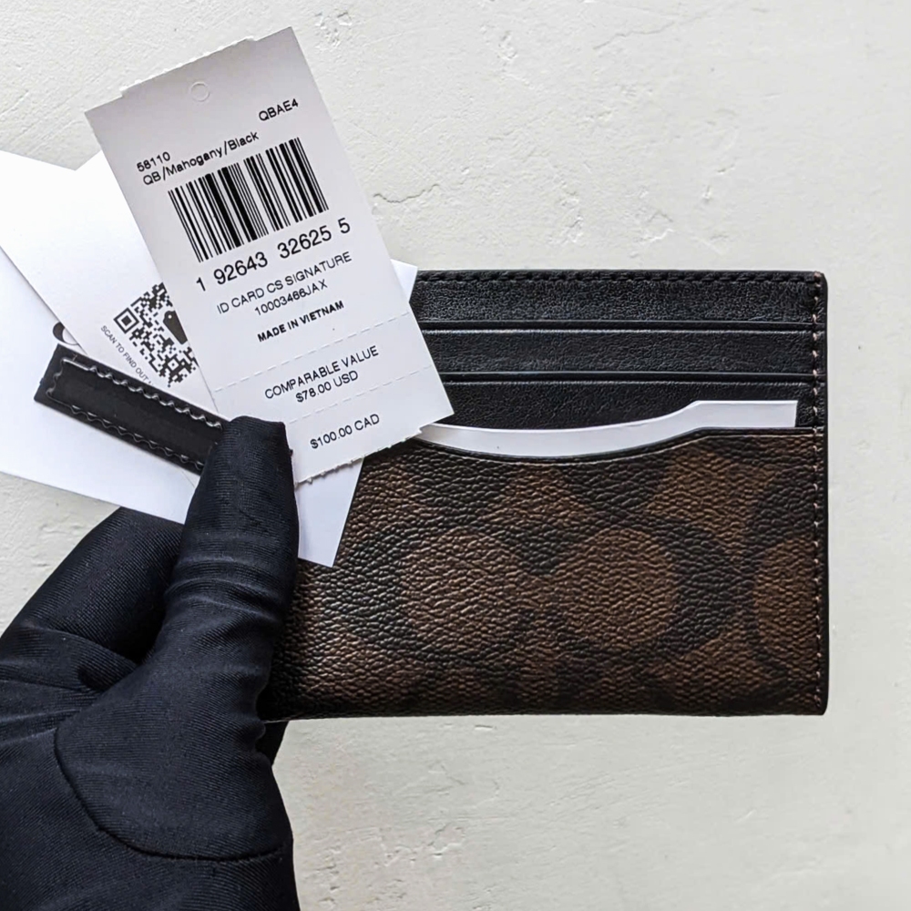 Ví Coach F58110 ID Card Case Signature Canvas Mahogany Black