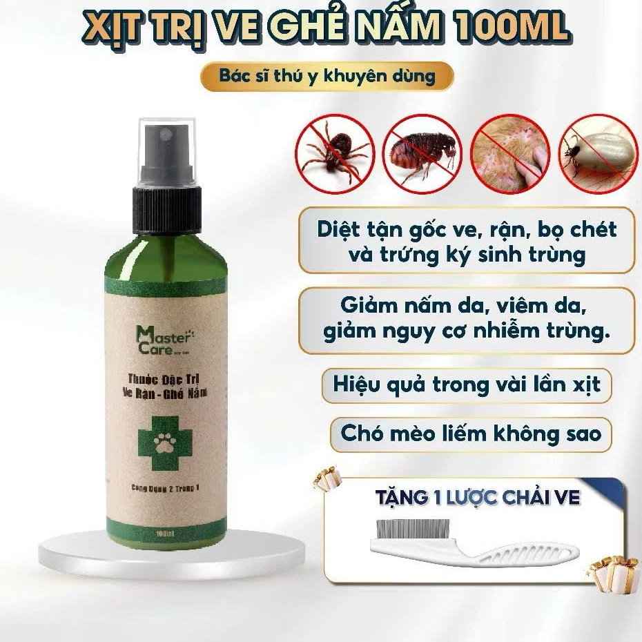 [Pass KOC 99%][Đã Mở Seal] Xịt Ve, Ghẻ, Nấm, Rận Chó Mèo MASTERCARE 100ml
