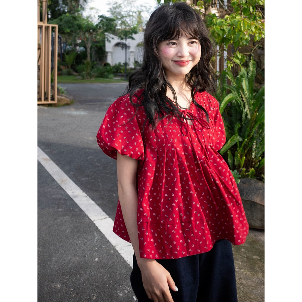 MODEN - Áo babydoll nữ, áo kiểu tay bí phồng - SEESUN