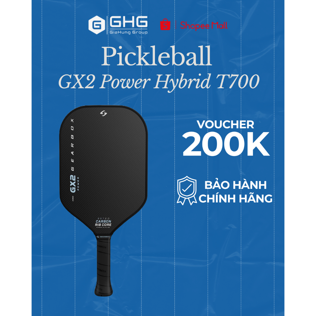Vợt Pickleball GX2 Power Hybrid T700, vợt Gearbox chính hãng
