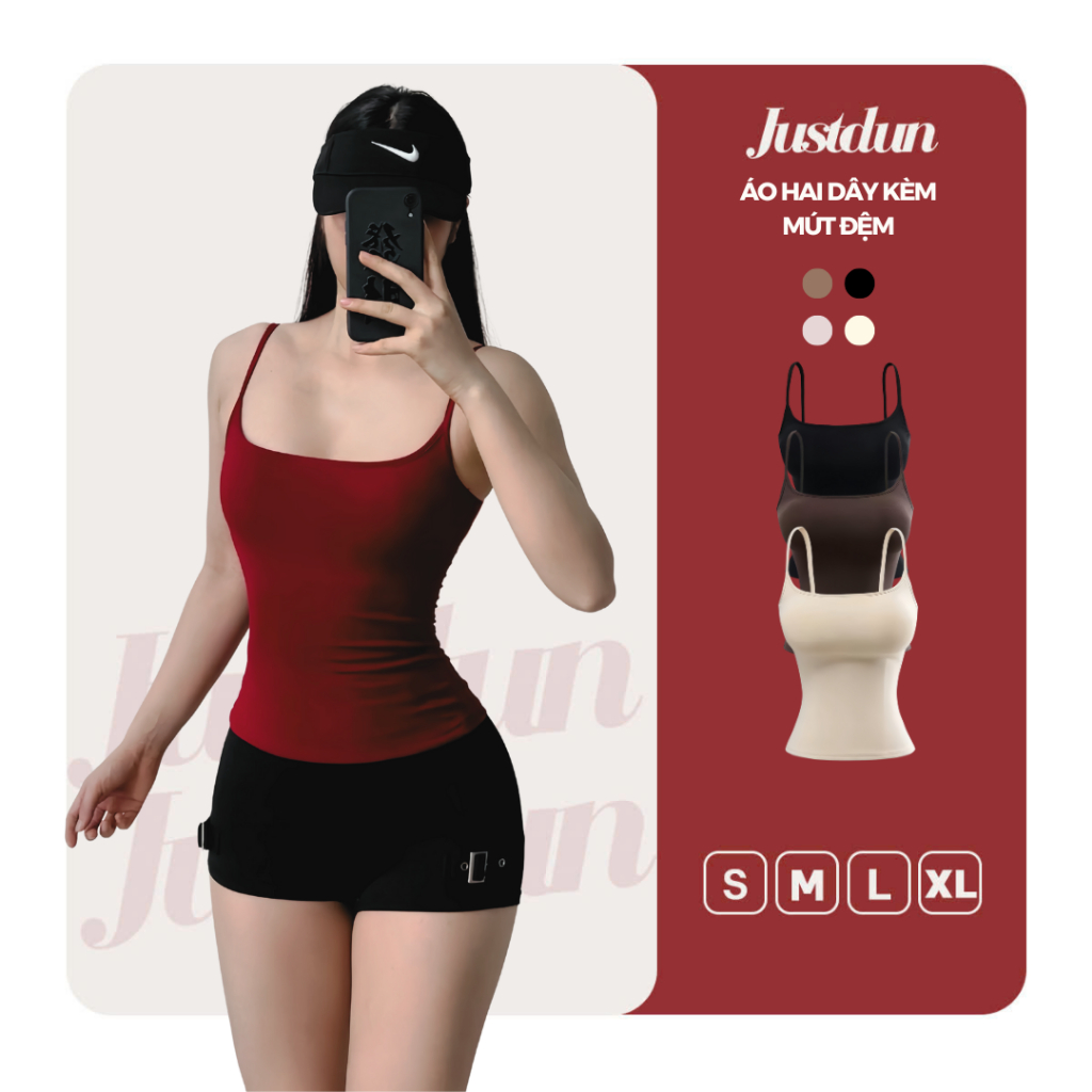 ( KÈM MÚT - 2 LỚP ) Áo Hai Dây Nữ Basic Ôm Body Chất Cotton Lông Mịn Tôn Dáng JUSTDUN 6M | BigBuy360 - bigbuy360.vn