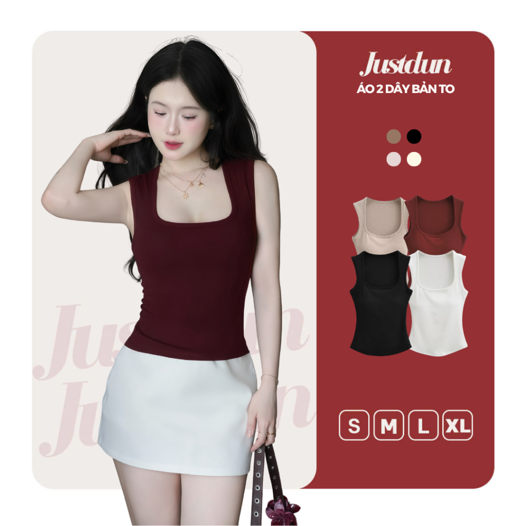 Áo thun ba lỗ cổ vuông cotton mịn tanktop năng động JUSTDUN 2B