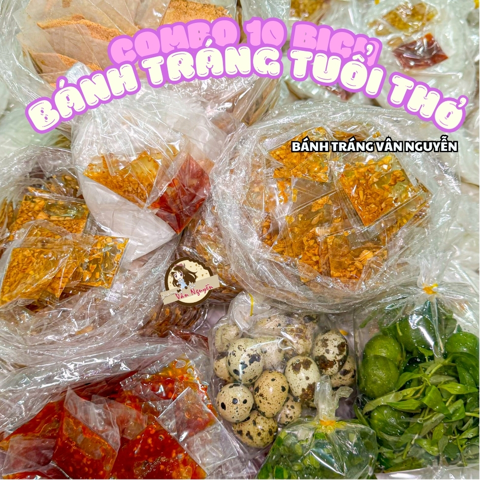 COMBO 10 Bịch Bánh Tráng Tuổi Thơ Ớt Rim, Sa Tế Muối Tỏi. Bánh Tráng Vân Nguyễn Ăn Vặt Snack