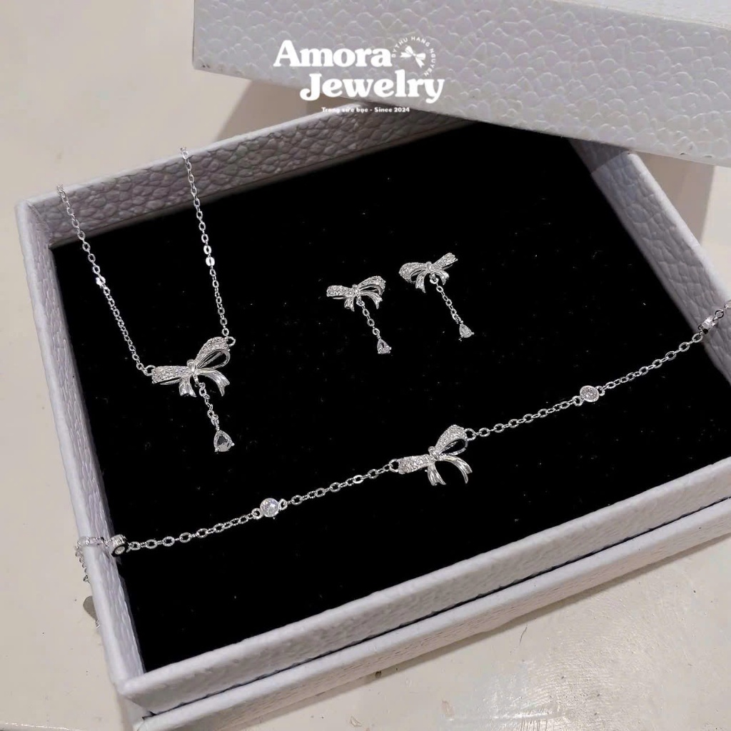 Set trang sức 3 món hình nơ rơi AMORA bạc ta dễ thương AMORA JEWELRY S083