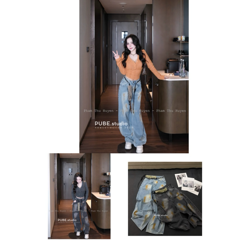 Quần Jeans wash cá tính kèm belt lông..QCL1