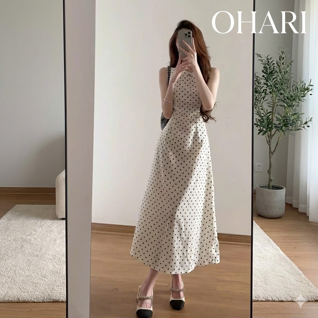 VÁY CỔ THUYỀN dài xòe tôn dáng thanh lịch OHARI, Váy MAXI đi biển, Váy cổ yếm dáng dài đi chơi đi bi