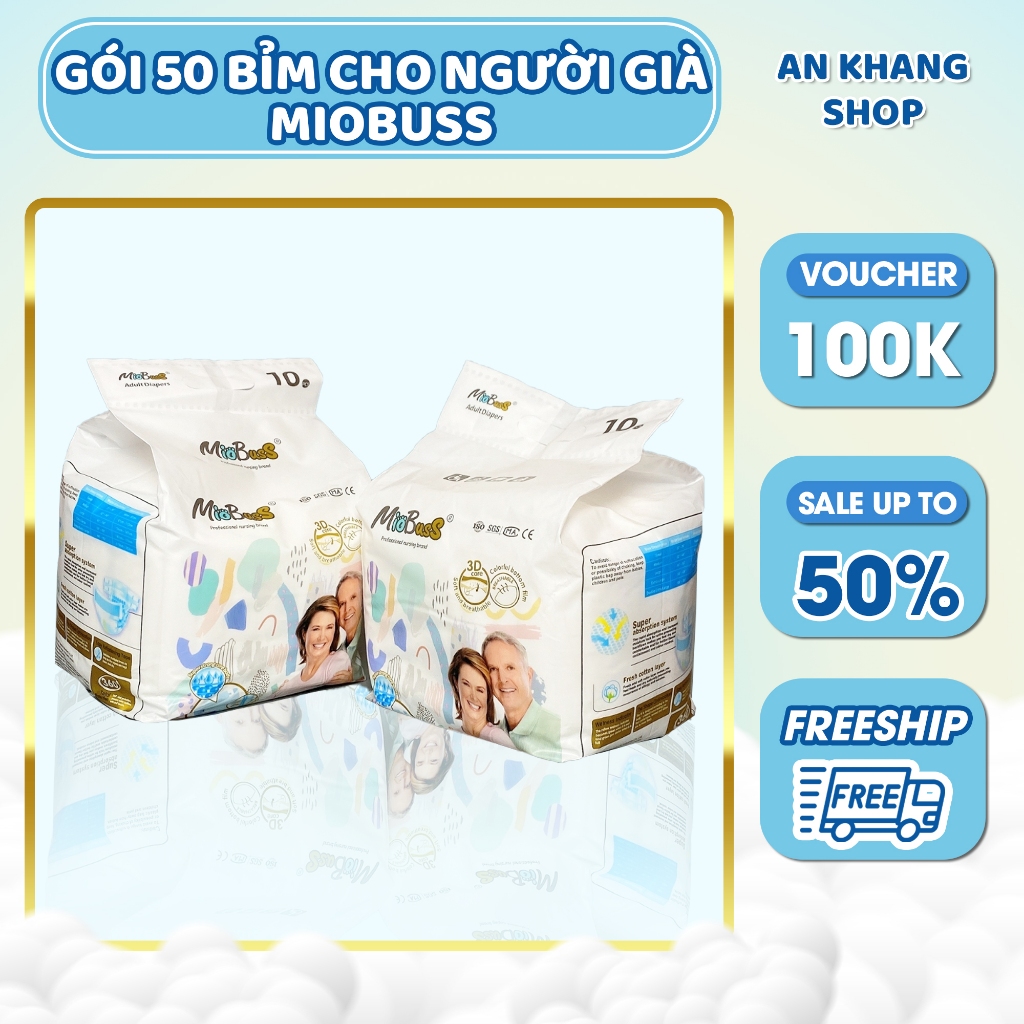 Gói 50 bỉm quần  Miobus cho người già , freesize 40-80kg, thoải mái và tiện lợi