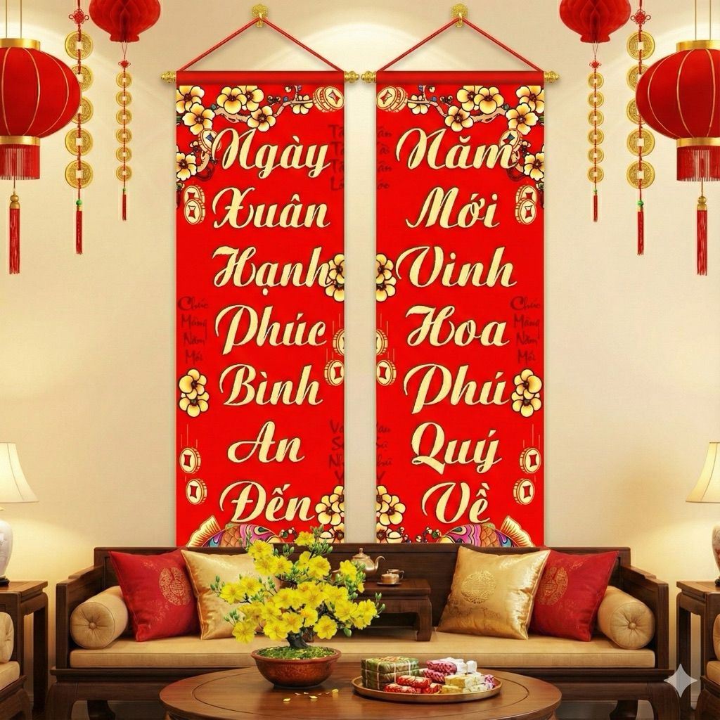 Câu Đối Đỏ Mai Cá CD03 Trang Trí Tết