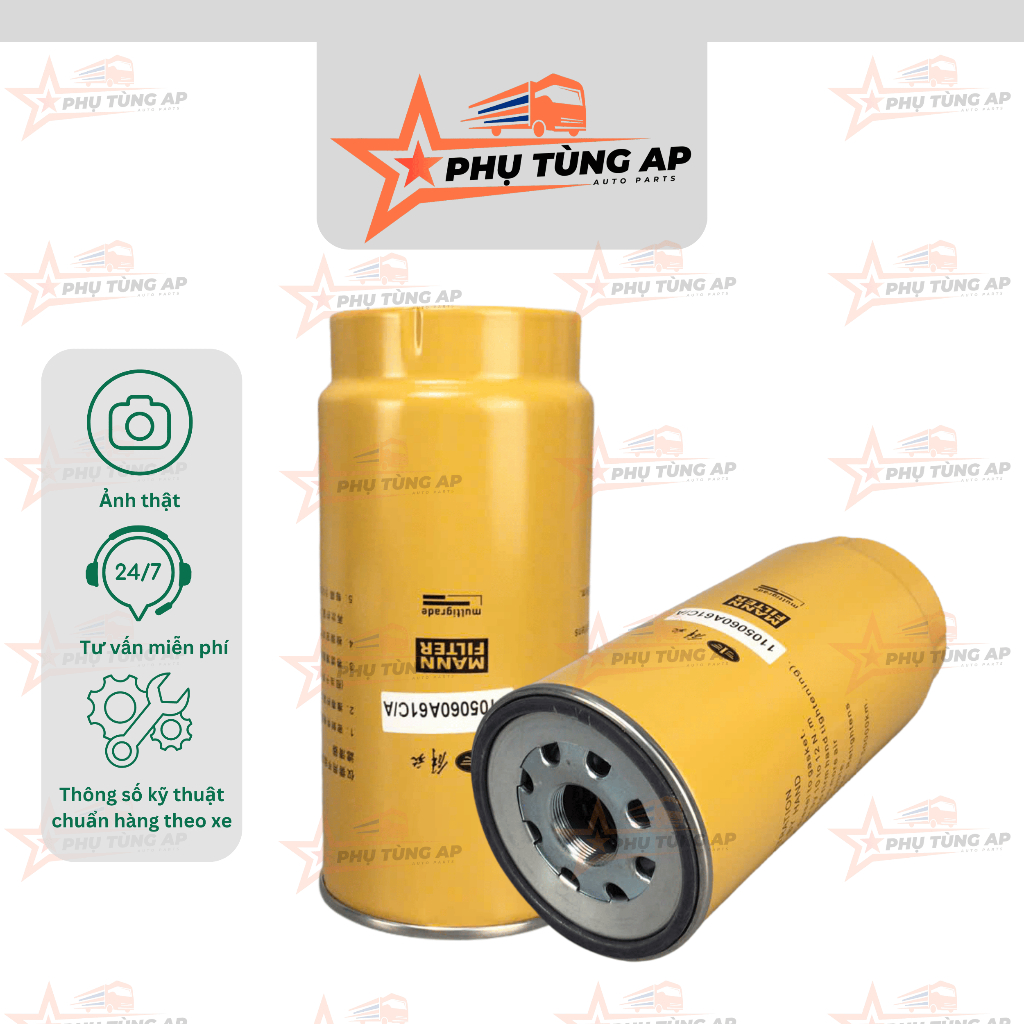 Lọc dầu thô (lọc tách nước) cho dòng xe FAW JH6, Hàng nhà máy FAW. Mã lọc: 1105060A61C/A. Lọc nhiên 