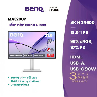 BenQ MA320UP_Màn hình máy tính dành cho Mac 32" 4K Nano Glass USB Type-C 90W, thiết kế công thái học