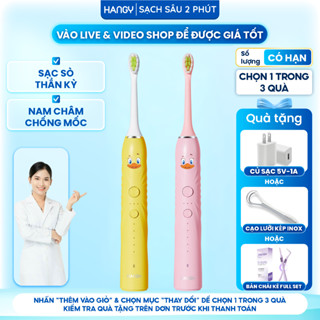  Bàn chải điện trẻ em HANGY dành cho bé từ 3 tuổi - Công nghệ siêu sóng âm an toàn làm sạch mảng bám 