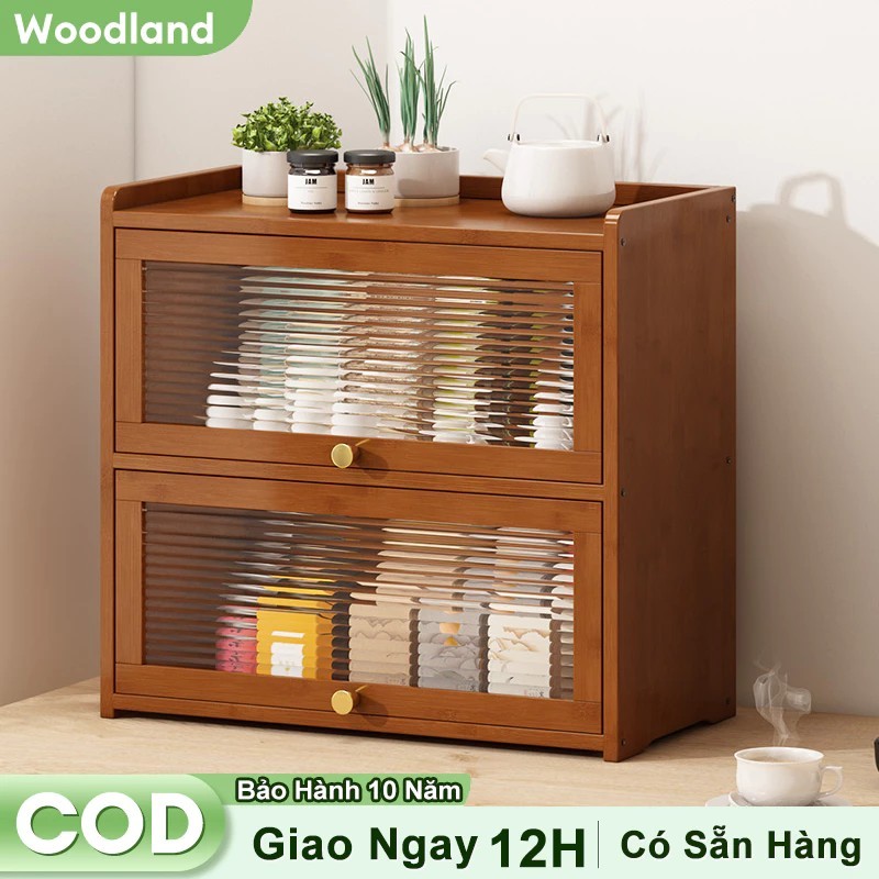 WoodLand Kệ Để Đồ Kệ Tre Cửa Kính Phong Cách Bắc Âu Chống Bụi Chống Ẩm Thiết Kế Sang Trọng Để Ấm Trà Đồ Dùng