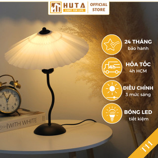  Đèn ngủ để bàn HUTA Light For Life T11 thân kim loại chao xếp ly vintage đầu cắm điện 2 chấu 220V 