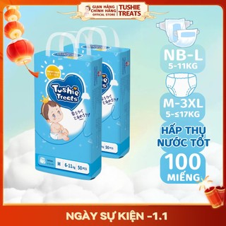  100 Miếng TÃ BỈM QUẦN Tushie Treats bỉm em bé Công nghệ Nhật bản ôm sát thấm 700ml hút thông thoáng NB S M L XL XXL XXXL 