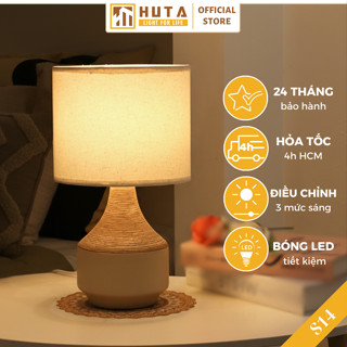  Đèn ngủ để bàn gốm sứ HUTA Light For Life S14 điều chỉnh độ sáng ánh sáng vàng ấm thân gốm vân gỗ 