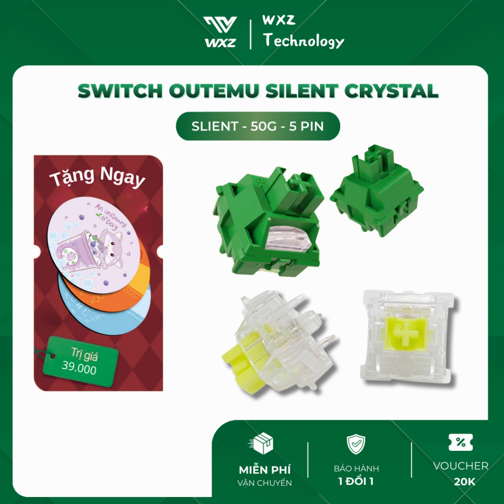 Switch Outemu Crystal Yellow/Banana 5 Pin, Công Tắc Bàn Phím Cơ Không Ồn, Siêu Nhẹ