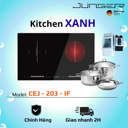 BẾP 1 TỪ 1 HỒNG NGOẠI JUNGER/ CEJ – 203 - IF/ Bảo vệ quá nhiệt mặt kính/ Tự động nhận diện kích thướ