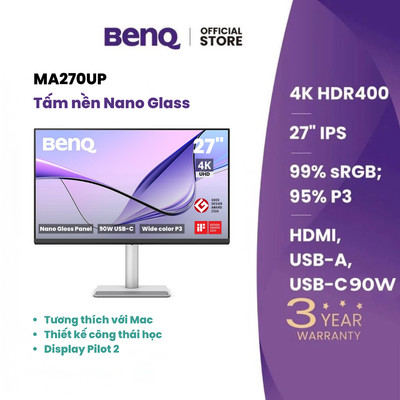 BenQ MA270UP_Màn hình máy tính dành cho Mac 27" 4K Nano Gloss USB Type-C 90W, thiết kế công thái học
