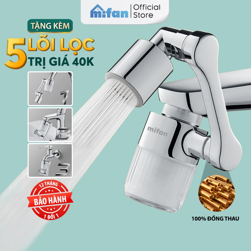 Đầu Lọc Nước Tại Vòi Bồn Rửa Mặt MIFAN - Đồng thau cao cấp, Tăng áp mạnh mẽ, Tay xoay 3 chiều 1080°,