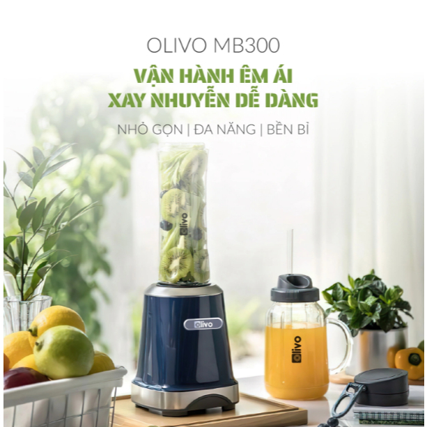 Máy Xay Sinh Tố OLIVO MB300 – 2 Cốc Linh Hoạt – Xay Đá Bào, Sinh Tố, Smoothie – Dung Tích 600ML