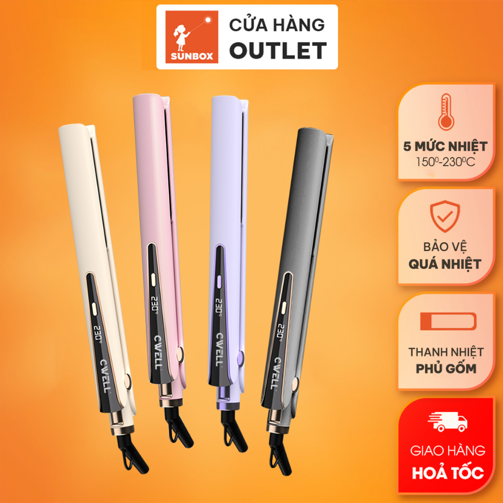 Máy duỗi tóc ép thẳng CWELL C101, 5 mức nhiệt tạo kiểu, có màn hình Led, tích hợp uốn duỗi tiện lợi