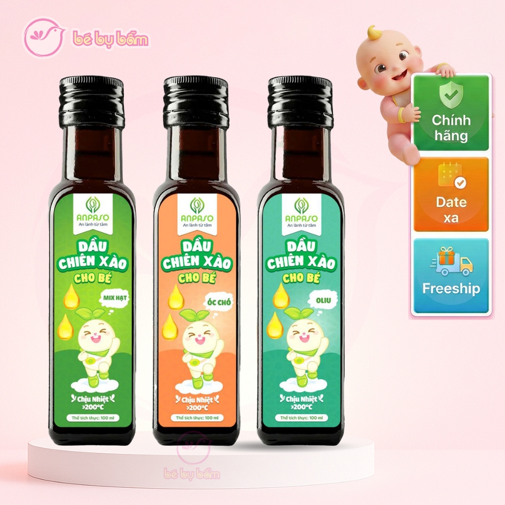 🍀 Dầu chiên xào cho bé Anpaso nhiều vị, vị óc chó, Oliu, Mix hạt, bổ sung chất béo, an toàn 100ml