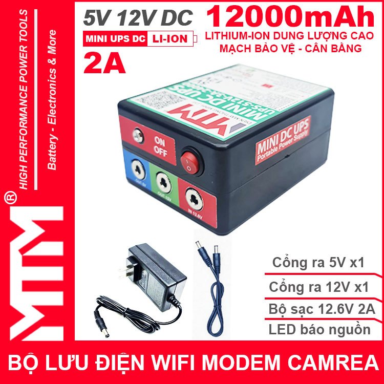 Bộ lưu điện UPS 5V 9V 12V cho Wifi Camera Modem Đèn Quạt 12.000mAh