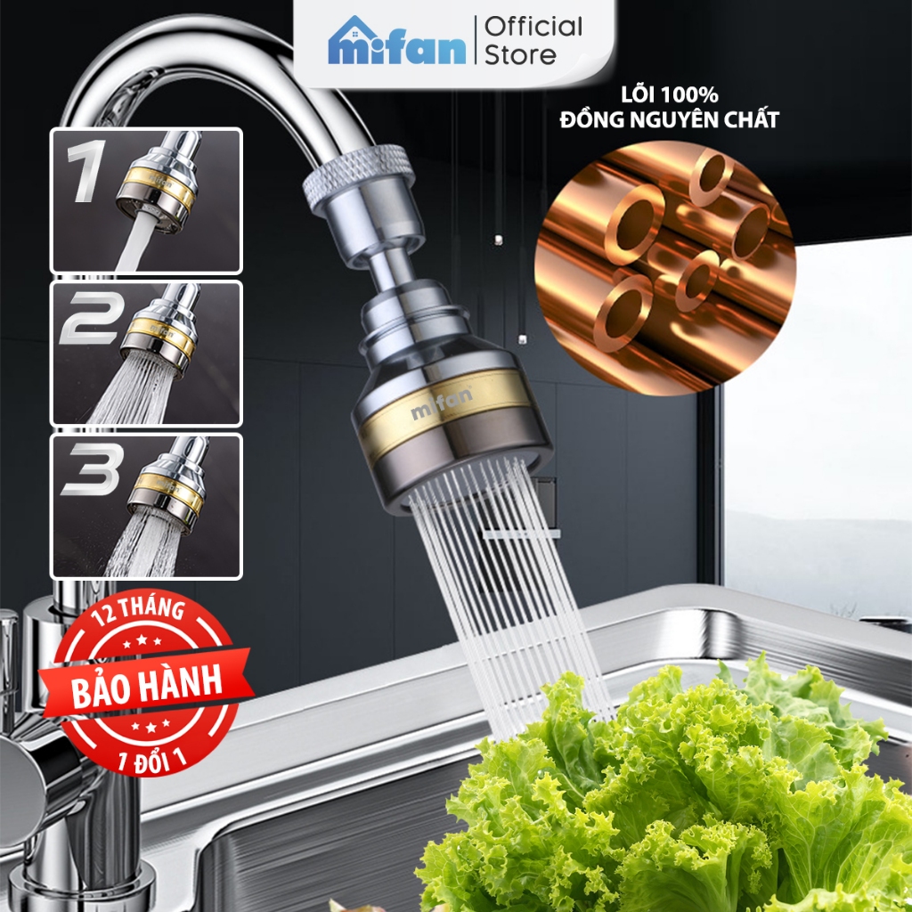 Đầu vòi rửa bát tăng áp đồng thau inox 304 cao cấp Mifan - 3 Chế độ phun cực mạnh, xoay 360 - Sử dụn