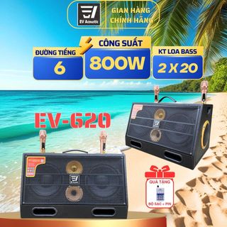  Loa Xách Tay Karaoke Ev-620 | Bass Đôi 20 | Công Suất 800W | 6 Đường Loa 3 Đường Tiếng | Thùng Gỗ Sơn Sần 