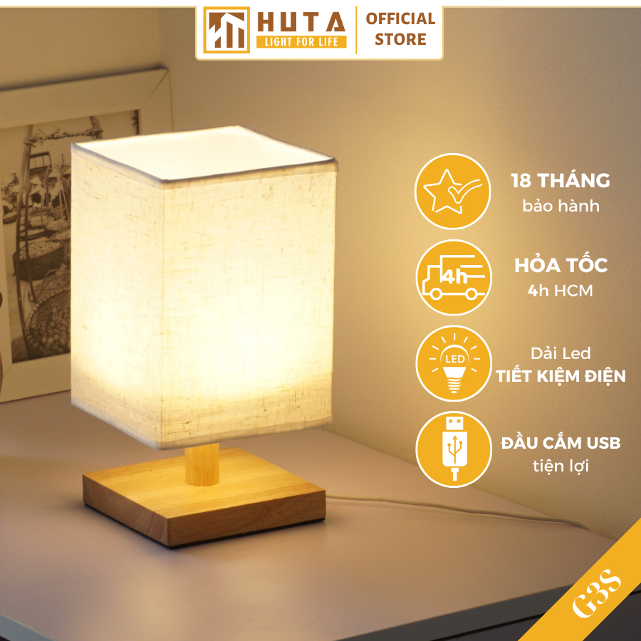 Đèn Ngủ Để Bàn Gỗ HUTA Light For Life G3S Đầu Cắm USB, Dải Led Ánh Sáng Vàng Tiết Kiệm Điện