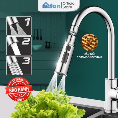 Đầu Vòi Rửa Bát 3 Chế Độ Phun Mifan - Đầu nối đồng thau, xoay 360 độ, sục khí chống bắn nước bồn rửa chén