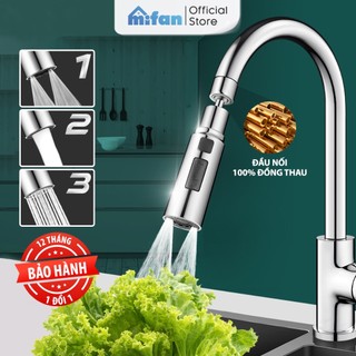  Đầu Vòi Rửa Bát 3 Chế Độ Phun Mifan - Đầu nối đồng thau xoay 360 độ sục khí chống bắn nước bồn rửa chén 