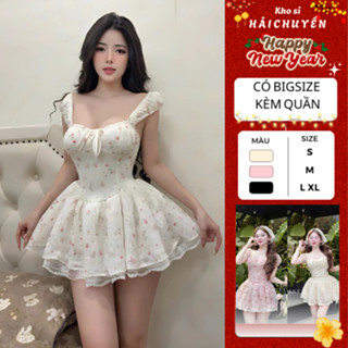   CÓ BIGSIZE  Đầm xoè ngắn hoa nhí CÓ QUẦN dây rút v1 Kho sỉ Hải Chuyền Đ148 
