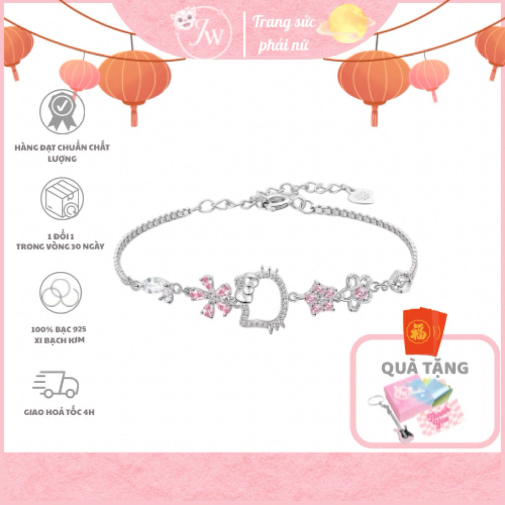 Vòng tay bạc nữ Heloo Kityy Jewelin,Lắc tay phong cách nữ tính, sang trọng, phong cách hàn quốc
