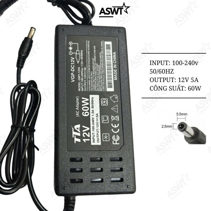 Sạc nguồn thiết bị lưu trữ Nas Synology DS124 DS120j DS119j DS118 DS116 DS115 DS115j 12V 5A TTA - FU