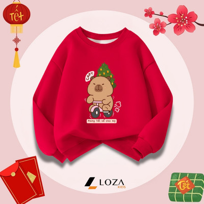 Áo sweater bé trai và bé gái in Capybara - Áo nỉ trẻ em cổ tròn size từ 18-42kg  Loza Kids IN007
