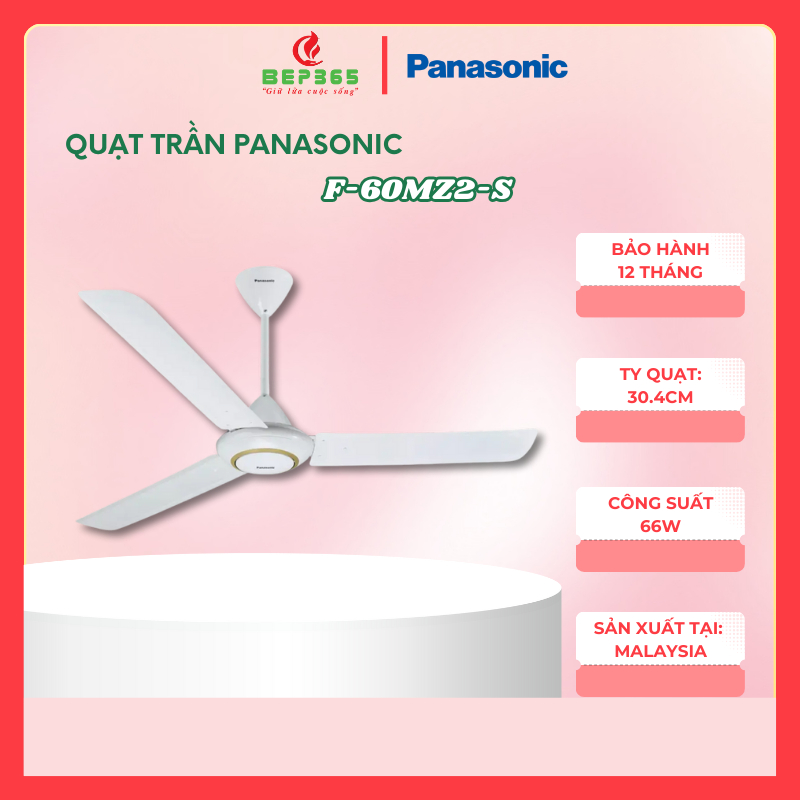 Quạt trần Panasonic F-60MZ2-S – 3 cánh kim loại – Sải cánh 150cm – Điều khiển hộp số – Motor bạc đạn