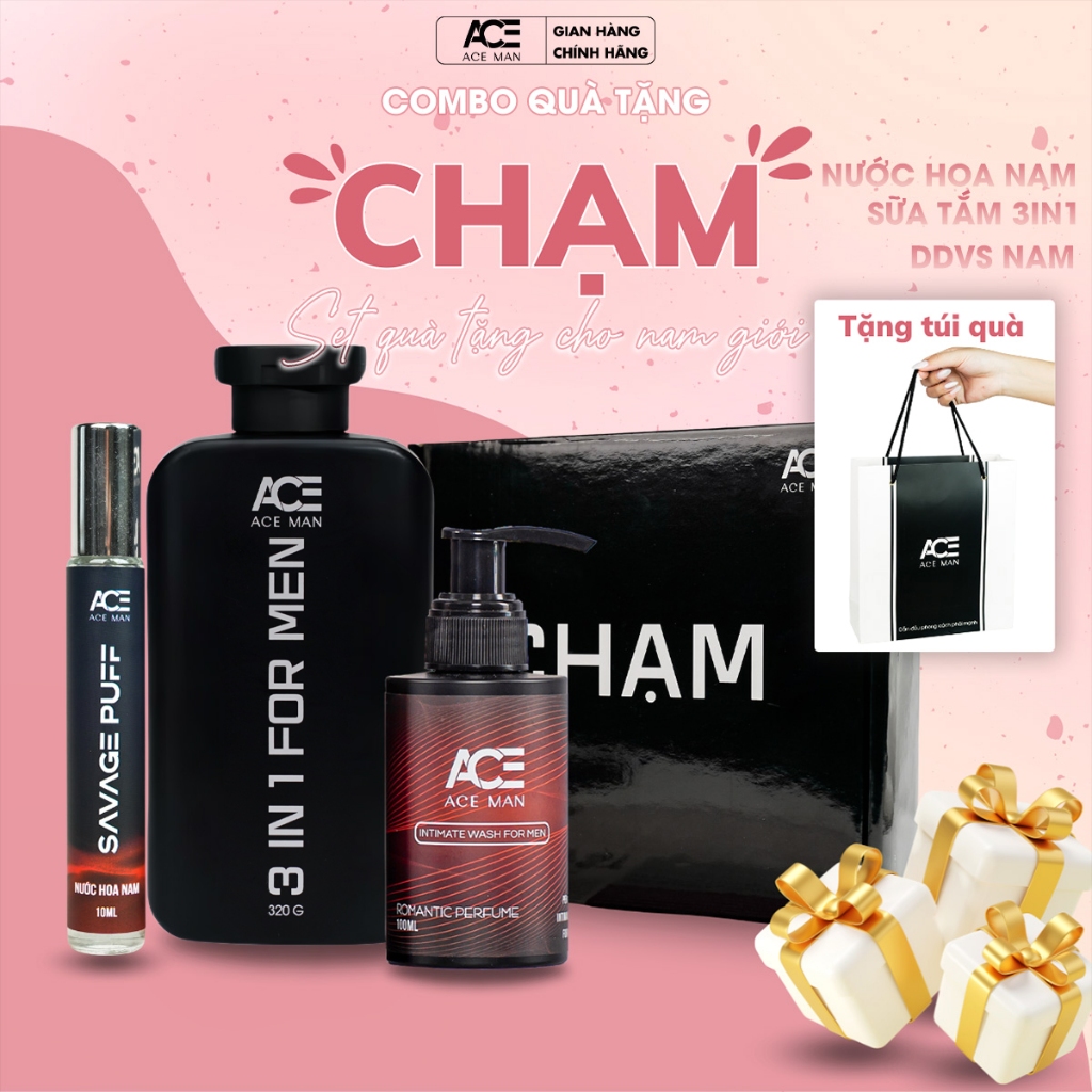 Set Quà tặng nam giới - Combo CHẠM ACEMAN các sản phẩm chăm sóc cá nhân cho nam tặng kèm túi, thiệp
