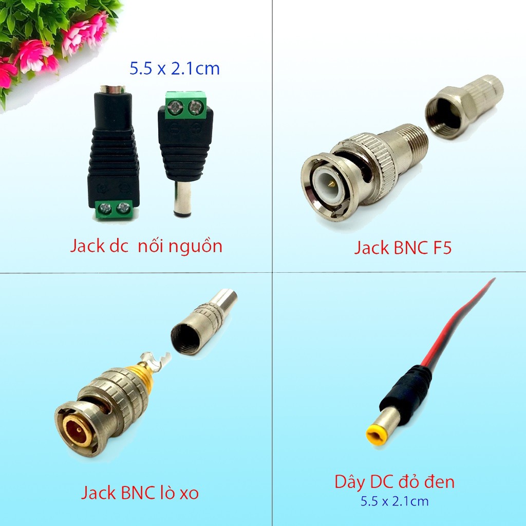 Jack BNC lò xo, Jack BNC F5, DC,Jack DC đực cái, dây dc nối nguồn và tín hiệu camera tại MT3C