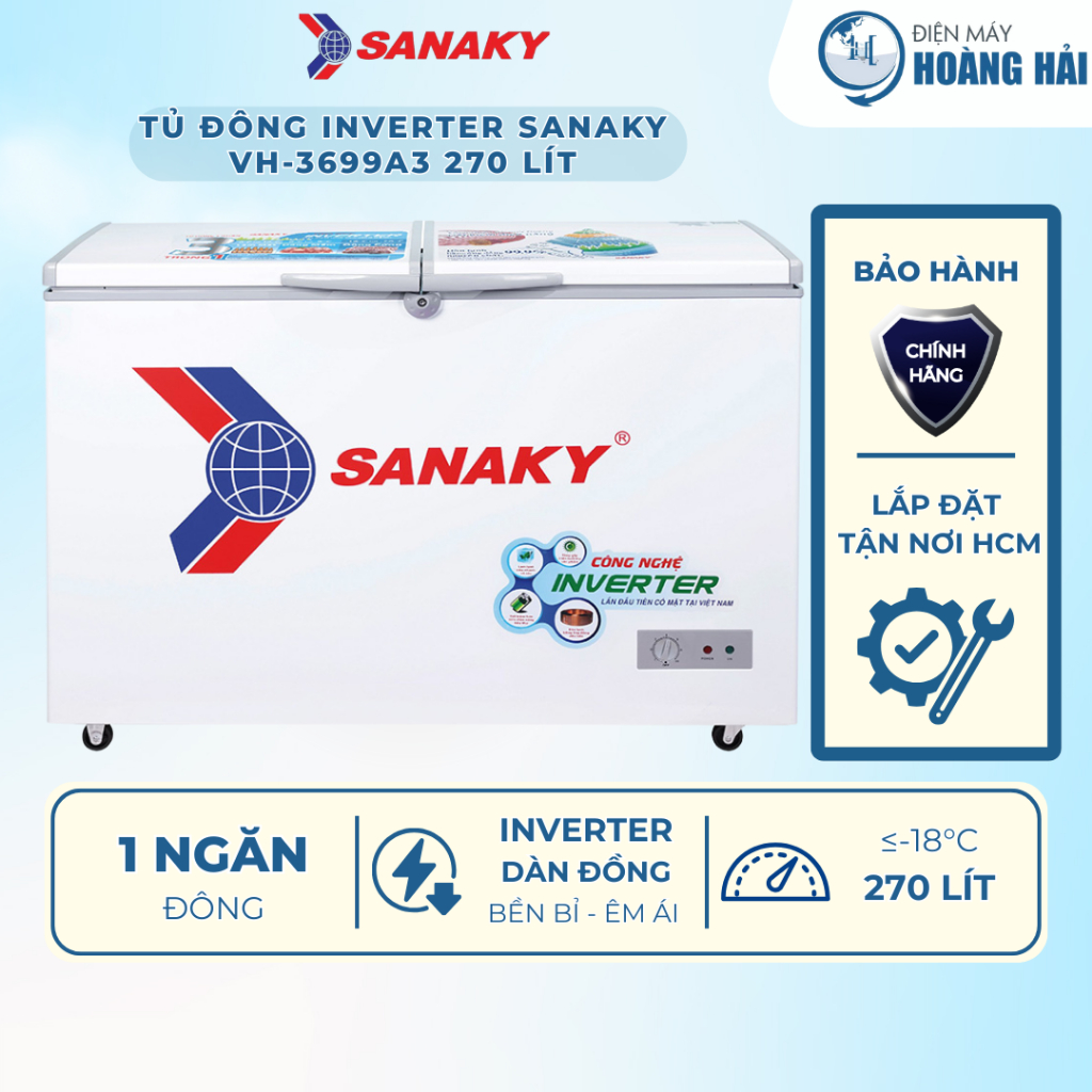 VH-3699A3 | Tủ đông 1 ngăn 2 cánh Inverter Sanaky VH-3699A3 270 lít - Hàng chính hãng