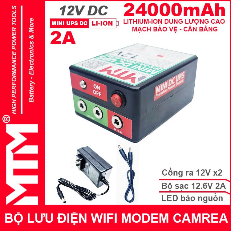 Bộ lưu điện UPS 5V 9V 12V cho Wifi Camera Modem Đèn Quạt 24.000mAh 2A 3A