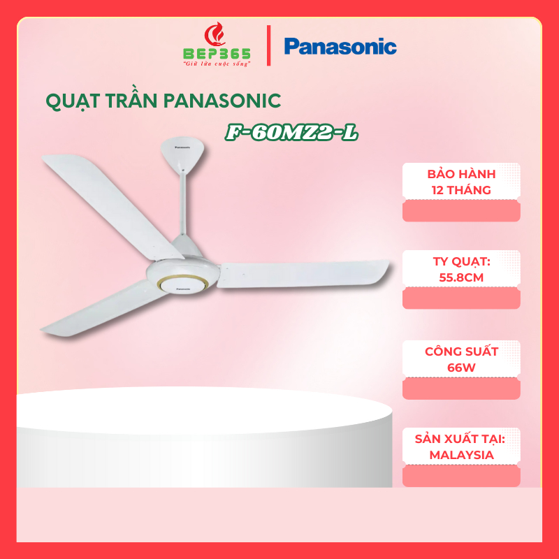 Quạt trần Panasonic F-60MZ2-L – 3 cánh kim loại – Hộp số điều khiển – Sải cánh 150cm – Công suất 66W