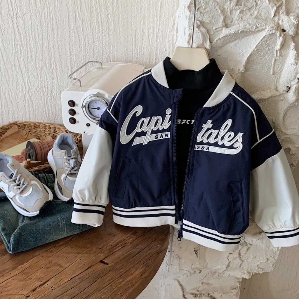 ÁO ẤM XANH TAY TRẮNG DÁNG BOMBER CHO BÉ