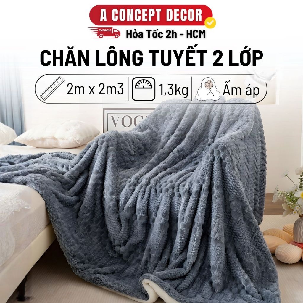 Chăn Lông Tuyết Nhung Cao Cấp A Concept Decor Mền Mềm Mịn Êm Ái Siêu Ấm Áp Dày Dặn Chăn Mùa Đông Cho