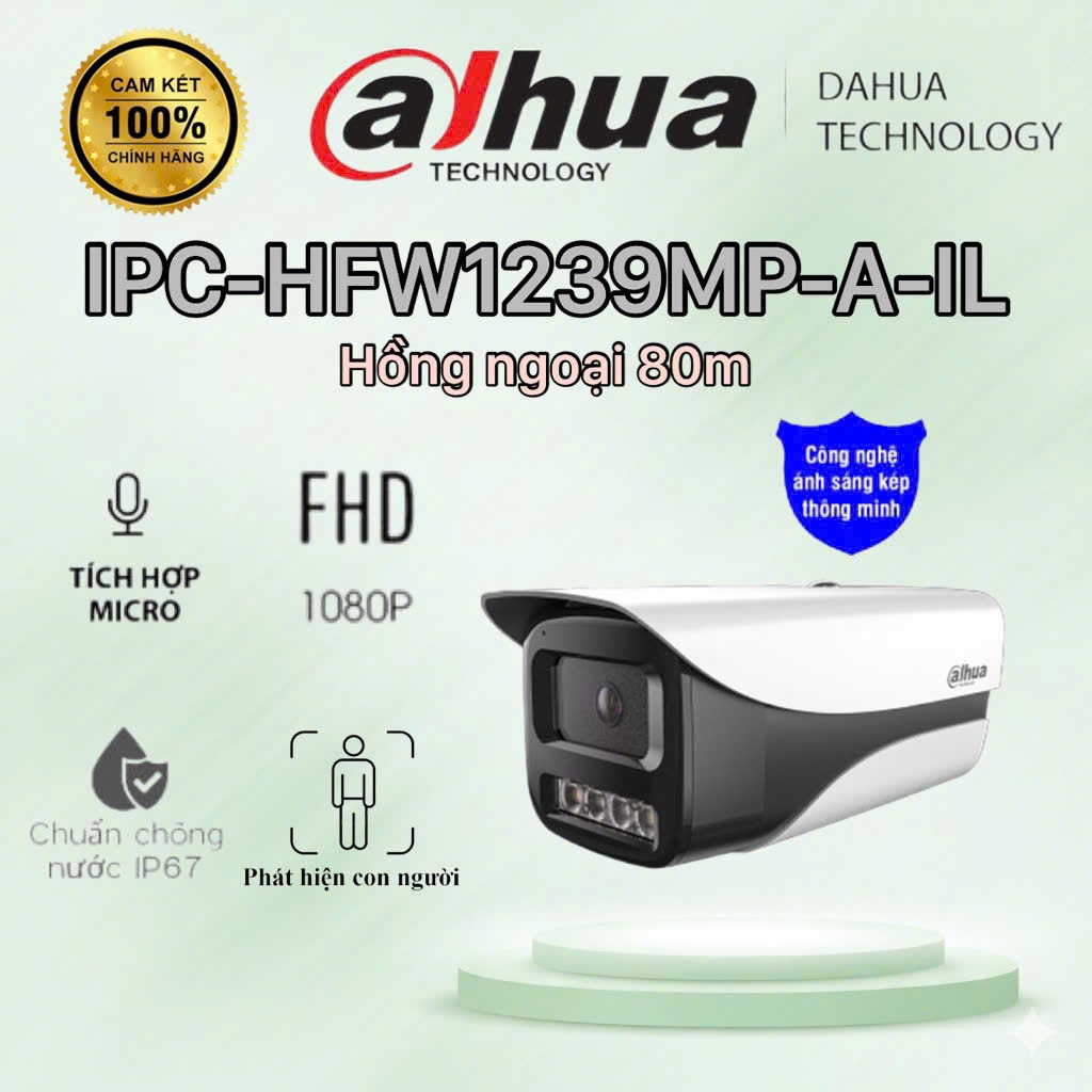 Camera IP 2MP DAHUA DH-IPC-HFW1239MP-A-IL - CÓ MIC
